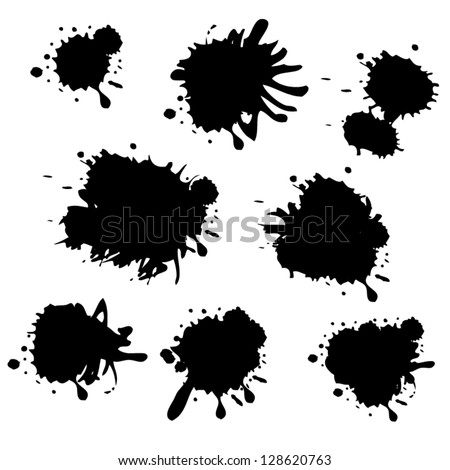 Collection Black Paint Splash Vector Set Stock Vector 128620763