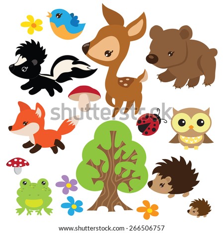 Set Cartoon Forest Animals Stock Vector 112044320 - Shutterstock