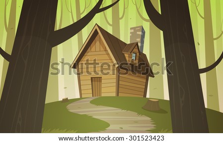 Cartoon Illustration Autumn Forest Landscape Wooden Stock Vector