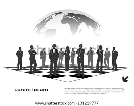 silhouettes of businessmen on a chessboard - stock vector