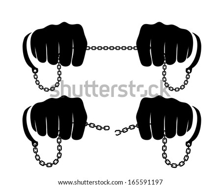 broken-off chain on hands - stock vector