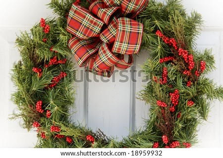 Christmas Wreath On Door Stock Photo 18959929 - Shutterstock