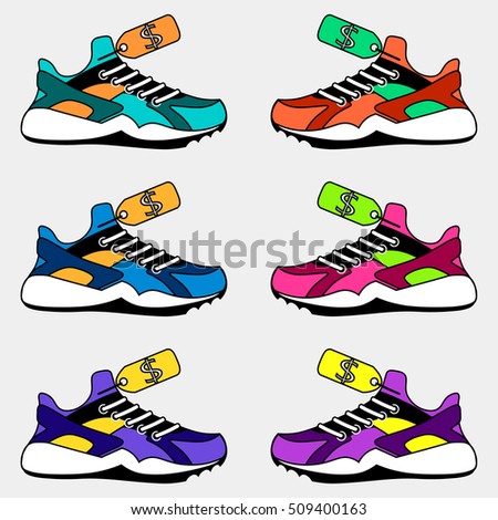 Set 9 Colorful Cartoon Style Shoes Stock Vector 98484668 - Shutterstock