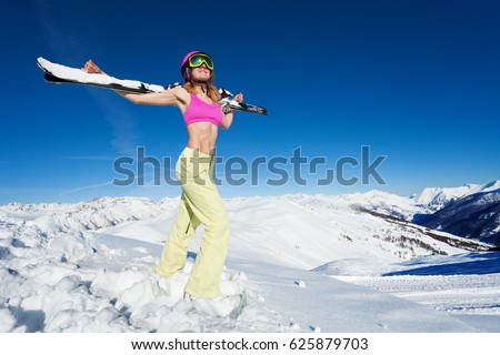 Female Skier Topless Ski Standing On Stock Photo Shutterstock