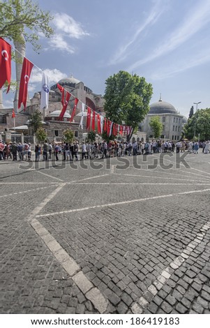  - stock-photo-istanbul-turkey-may-a-line-of-people-wait-outside-aghia-sophia-in-istanbul-turkey-186419183