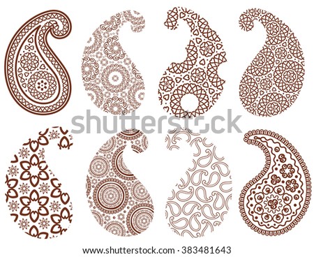 Big Set Paisley Mehndi Designs Stock Vector 101828005 - Shutterstock