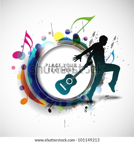 Silhouette Passionate Guitarist Dancing Grunge Design Stock Vector