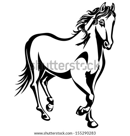 Horse Running Blackandwhite Drawing Silhouette Stock Vector 155290289 