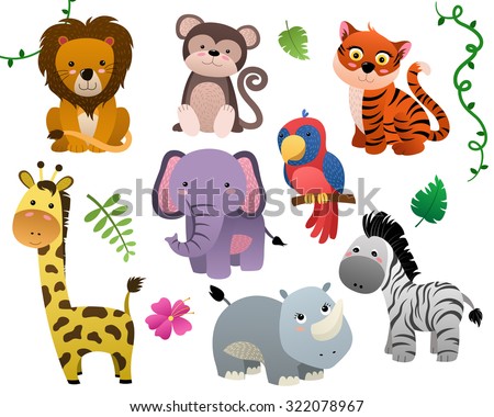 Vector Cartoon Illustration Seven Baby Animals Stock Vector 115345216 