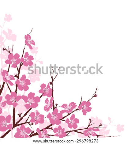 Flowering Branch Fresh Pink Flowers Watercolor Stock Illustration
