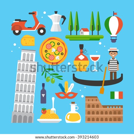Vector Set Stylized Italy Icons Stock Vector 145901570 - Shutterstock