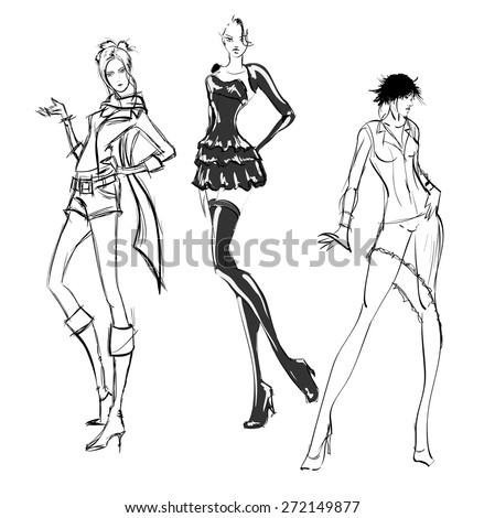 Vector Black Silhouettes Beautiful Women On Stock Vector 95341309