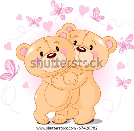 two cute teddy bears in love