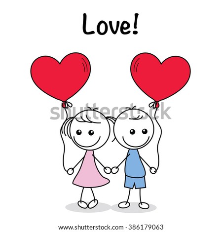 Cute Cartoon Couple Heart Shaped Balloons Stock Vector 374795560