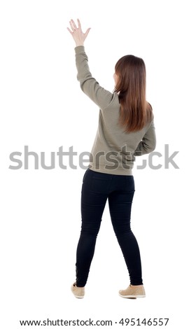 http://thumb10.shutterstock.com/display_pic_with_logo/311293/495146557/stock-photo-back-view-of-beautiful-woman-welcomes-young-teenager-girl-in-dress-hand-waving-from-rear-view-495146557.jpg