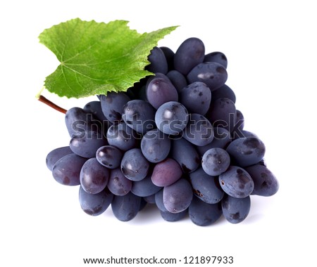 Ripe grapes with leaf - stock photo
