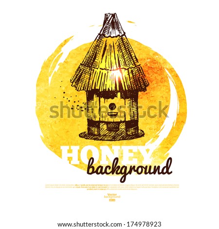  - stock-vector-honey-banner-with-hand-drawn-sketch-and-watercolor-illustration-174978923