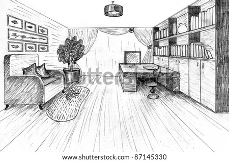 Graphical sketch of an interior apartment - stock photo