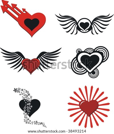 Heart Wings Icons Set Stock Vector 147964625 - Shutterstock