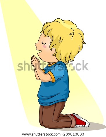 Illustration Little Girl Kneeling While Praying Stock Vector 284620994 