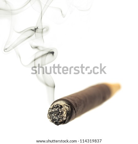 Cigar with smoke isolated over white background - stock photo