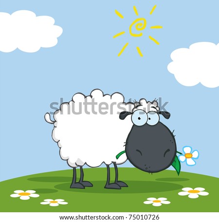 Black Sheep Cartoon Character Eating Grass Stock Vector 74626594 