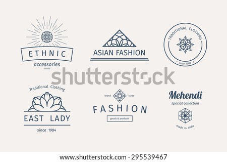 Set Flat Line Hipster Vintage Retro Stock Vector 127133612 Shutterstock Clothing Label Design Templates