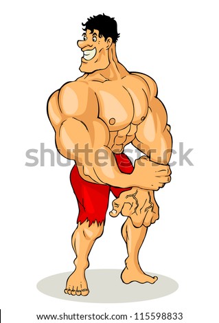 Cartoon illustration of a muscular man figure - stock vector