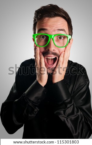 Man Screaming Green Eyeglasses On Blue Stock Photo Shutterstock