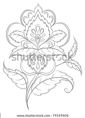 Paisley Line Drawing Ornate Floral Design Stock Vector 196365203