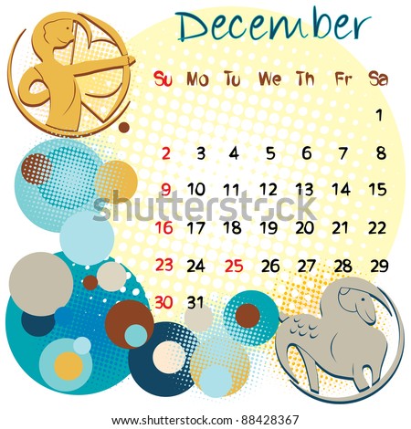 2011 Calendar December Zodiac Signs Stock Vector 63755548 Shutterstock