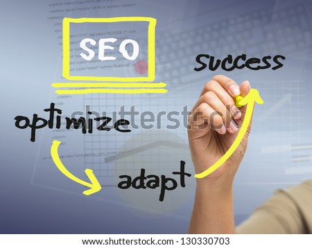 Hand writing SEO strategy concept - stock photo
