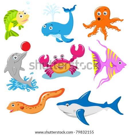 Aquatic Animals Sea Stock Vector 114818500 - Shutterstock