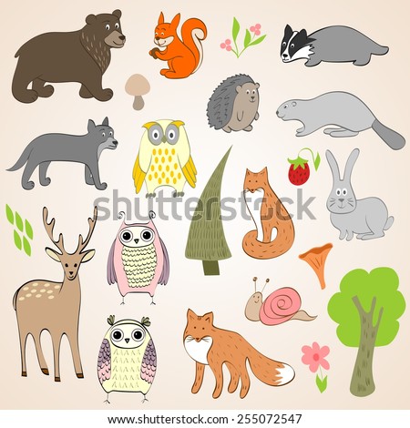 Woodland Tribal Forest Animals Vol2 Isolated Stock Vector 389864071