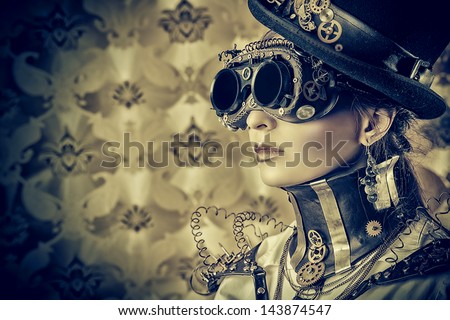 Portrait Beautiful Steampunk Woman Over Grunge Stock Photo Shutterstock