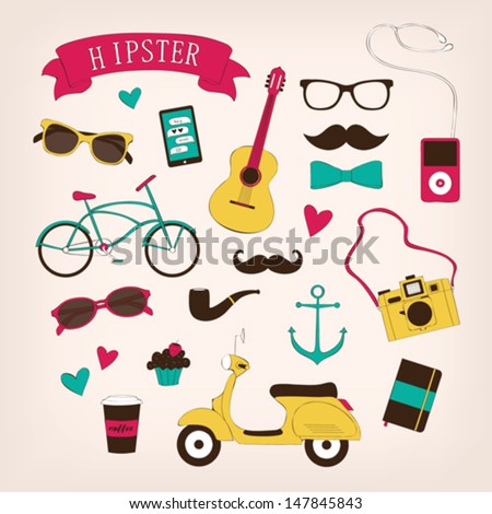 Hipster Set Icons Stock Vector 153563510 - Shutterstock