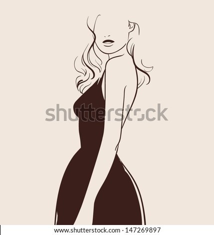 Retro Modern Woman Cocktail Dresses Illustration Stock Vector 143447617