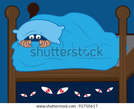 Kid hiding in covers from monsters under the bed. Kid hiding in covers ...