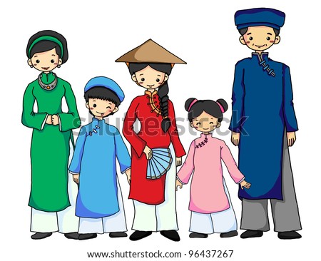 Vietnam+Costume Vietnamese family in Vietnamese Traditional costume - stock photo
