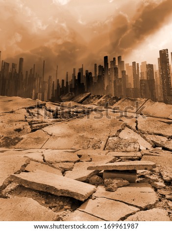 City Looks Over Desolate Cracked Earth Stock Photo 24775930 - Shutterstock