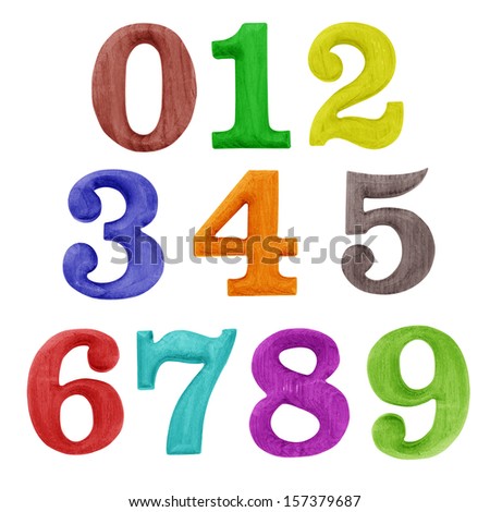 Colorful Set Hand Drawn Numbers Isolated Stock Vector