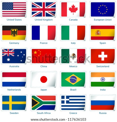 The Color Button With Flags Button Flags Most Popular Countries 3 Stock Vector