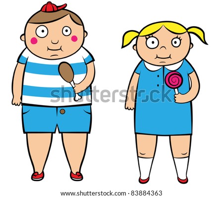 Fat overweight children, vector illustration - stock vector