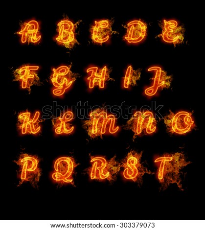 Vector Fire Transparent Alphabet Uppercase Lowercase Stock Vector