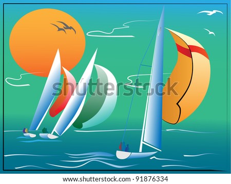 Simple vector of sports sailboat regatta. - stock vector