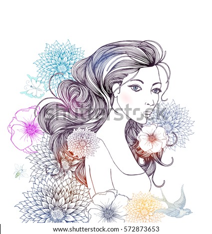 Girl Flowers Print Tshirt Stock Vector Shutterstock