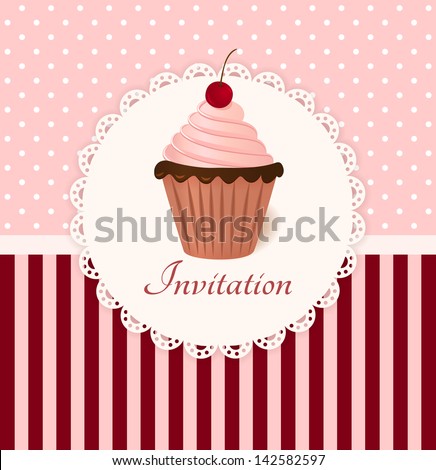 with vector cream vector cherry vintage cake. cupcake invitation card  Vintage vector  stock free