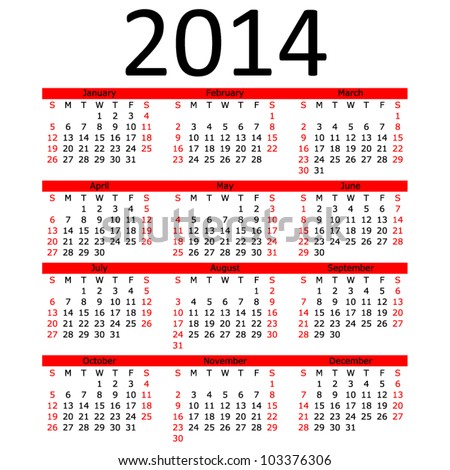 simple 2014 calendar with red...