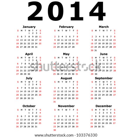 simple 2014 calendar  eps 10 