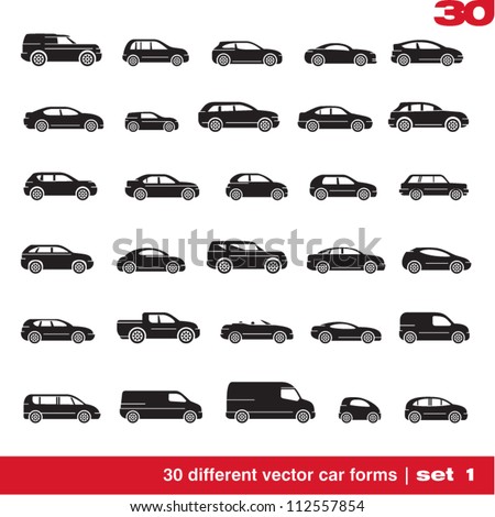 Recreation Collecting Sports Auto Racing on Vector Download    Cars Icons Set 1  30 Different Vector Car Forms